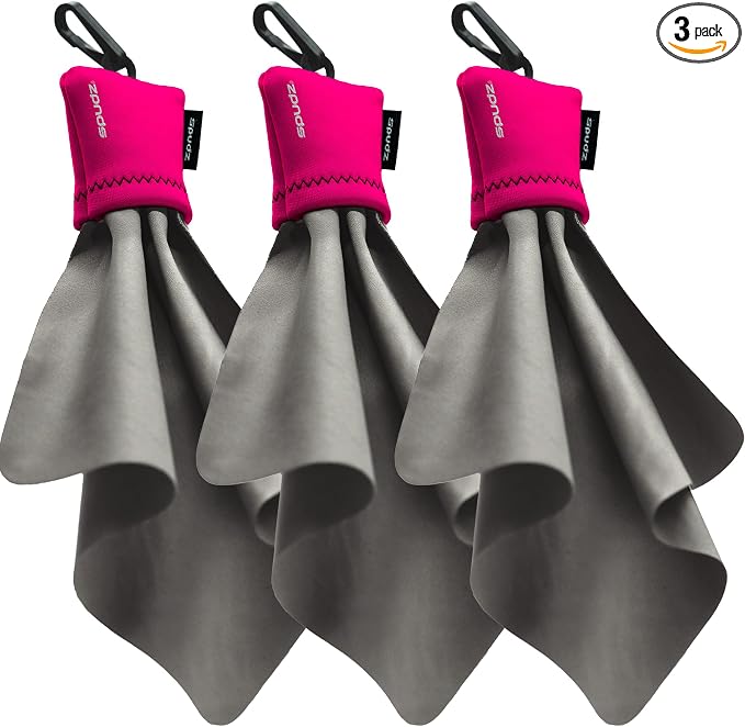 SPUDZ Ultra Microfiber Lens Cleaner with Closeable Bottom – Clip-On Pouch, Washable – for Binoculars, Scopes, Glasses, Screens | Ultra Pink, 6 x 6 Inch (3-Pack)