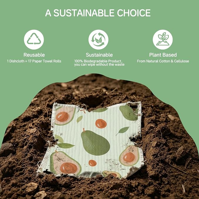 Swedish Dishcloths for Kitchen, 6 Pack, Reusable Paper Towels Washable, Super Absorbent Dish Drying Rags, Fast Dry Non-Scratch Cloths for Washing Dishes, Biodegradable