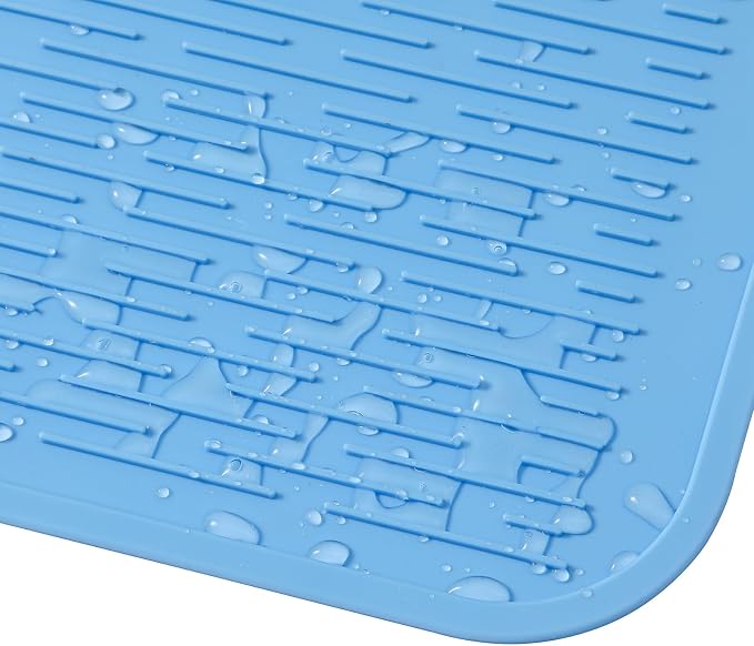 MicoYang Silicone Dish Drying Mat for Multiple Usage,Easy clean,Eco-friendly,Heat-resistant Silicone Mat for Kitchen Counter or Sink,Refrigerator or Drawer Liner Light Blue 4XL 32 inches x 18 inches