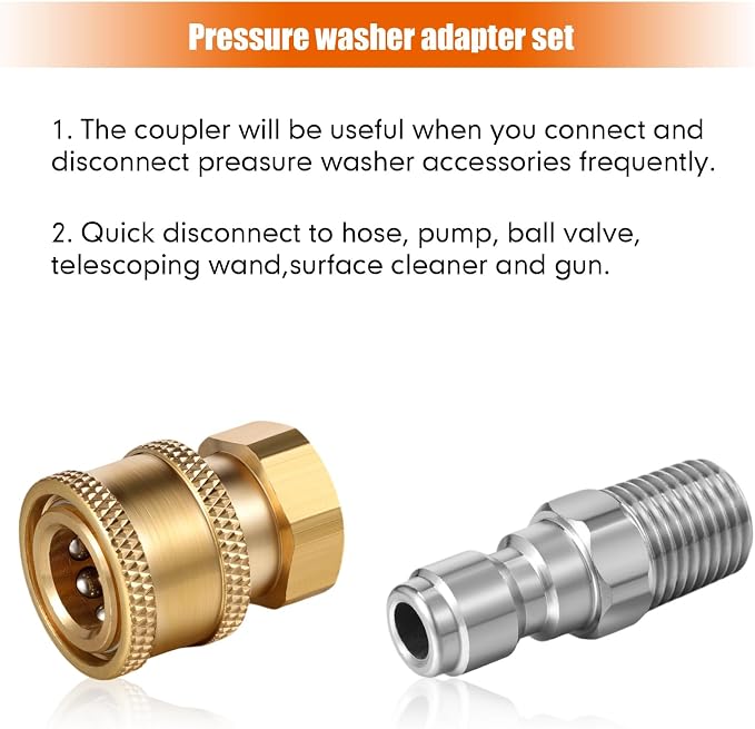 4 Sets NPT 1/4 Inch Pressure Washer Coupler Quick Connect Plug Male Female 1/4 Quick Connect Fittings Pressure Washer Adapters Accessories(1/4 Internal and External Thread)