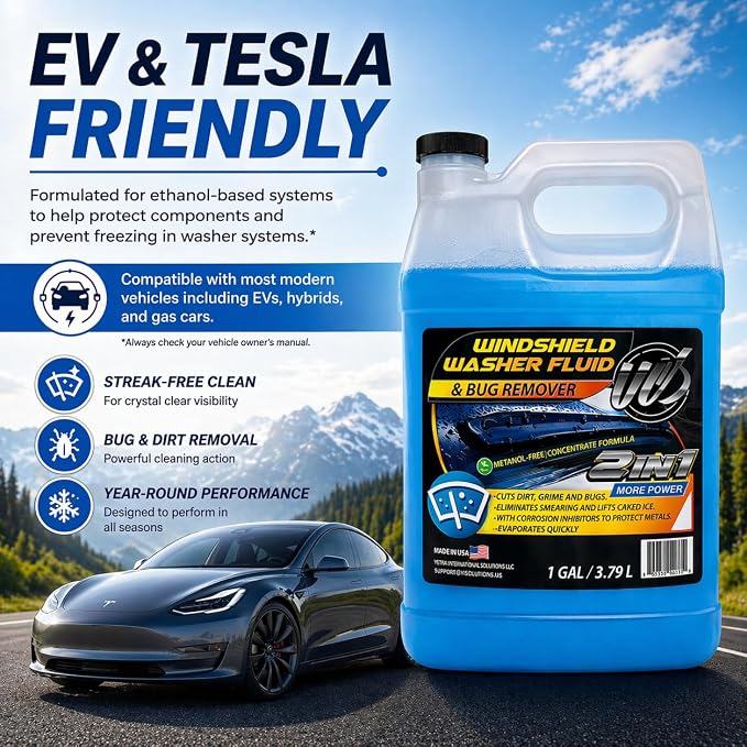 UCS 2-in-1 Windshield Washer Fluid 2-Pack (1 Gallon Each, 256 fl oz Total) – Ready to Use, Streak-Free Formula, All-Weather Cleaning, Removes Bugs, Dirt & Road Grime – Premium Windshield Cleaner