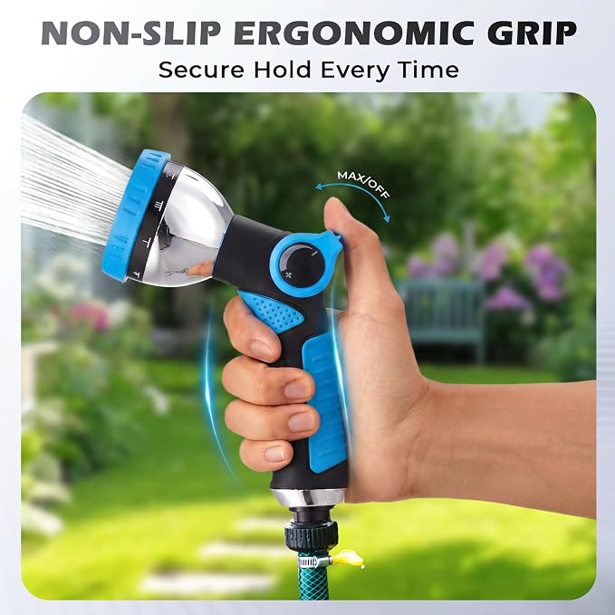 Garden Hose Nozzle High Pressure Leak Proof Spray Water Hose Nozzle Sprayer | Thumb Control 10 Spray Patterns On Off Valve Non-Slip Grip Hose Sprayer Nozzle for Plants & Lawns Watering,Car&Pet Washing