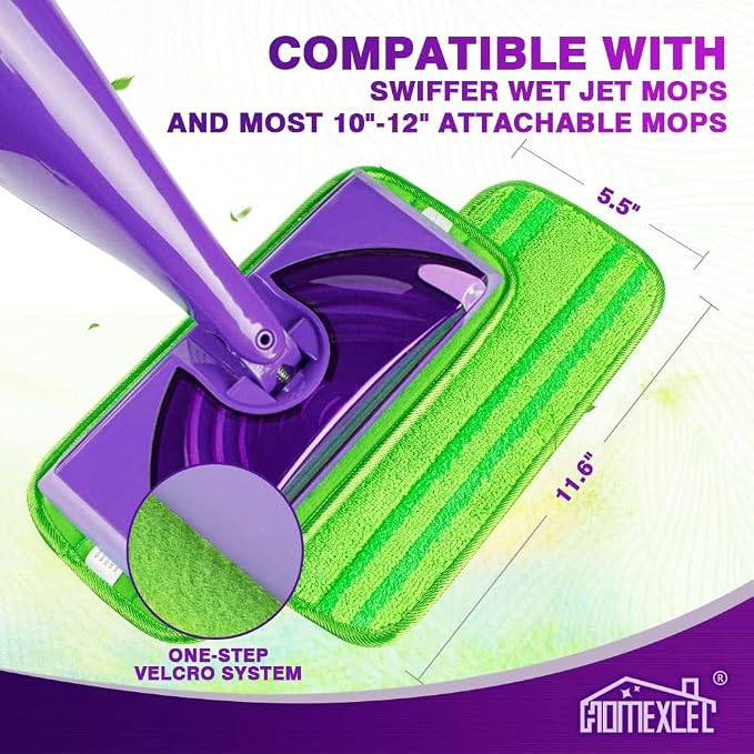 HOMEXCEL Microfiber Mop Pads Compatible with Swiffer Wet Jet, Reusable Machine Washable Swiffer WetJet Pad Refills, Mop Head Replacements for Multi Surface Wet & Dry Cleaning, Pack of 8