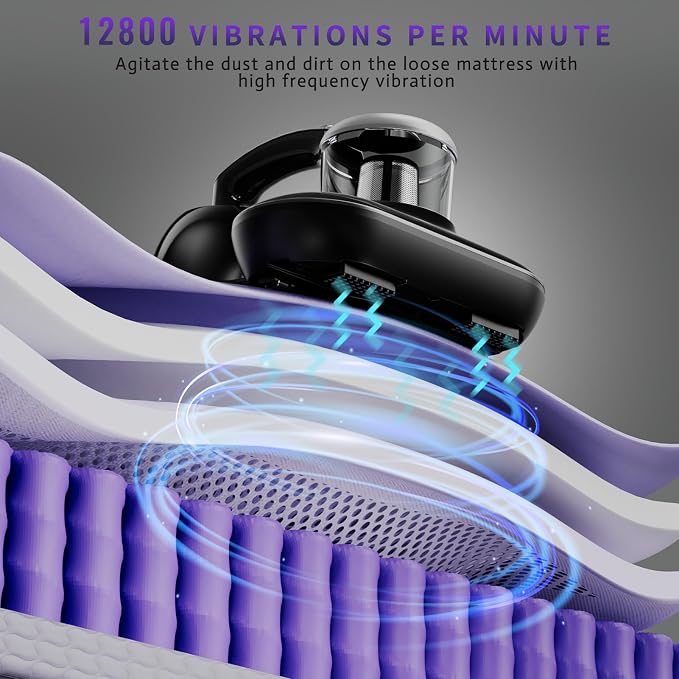 Hersven Mattress Vacuum Cleaner, Handheld UV Bed Vacuum Cleaner 16KPa & 12800 Vibrations Per/Min Upgraded Effectively Clean Up Bed, Pillows, Cloth Sofas, Carpets and Ther Fabric Surfaces