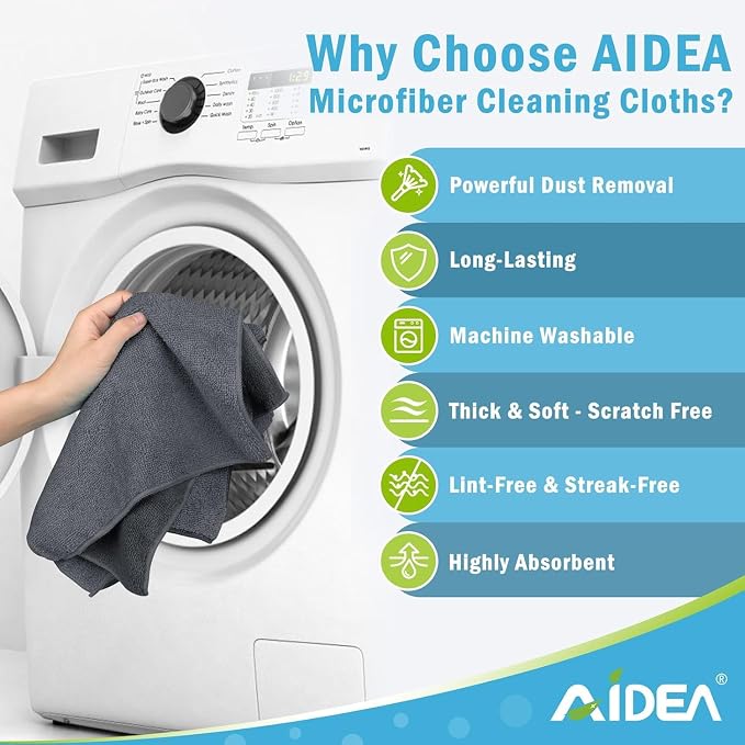 AIDEA Microfiber Cleaning Cloth-800PK, Soft Microfiber Towels for Cars, Absorbent Cleaning Rags, Lint-Free Streak-Free Wash Cloths for House, Kitchen, Window(12in.x12in), Grey