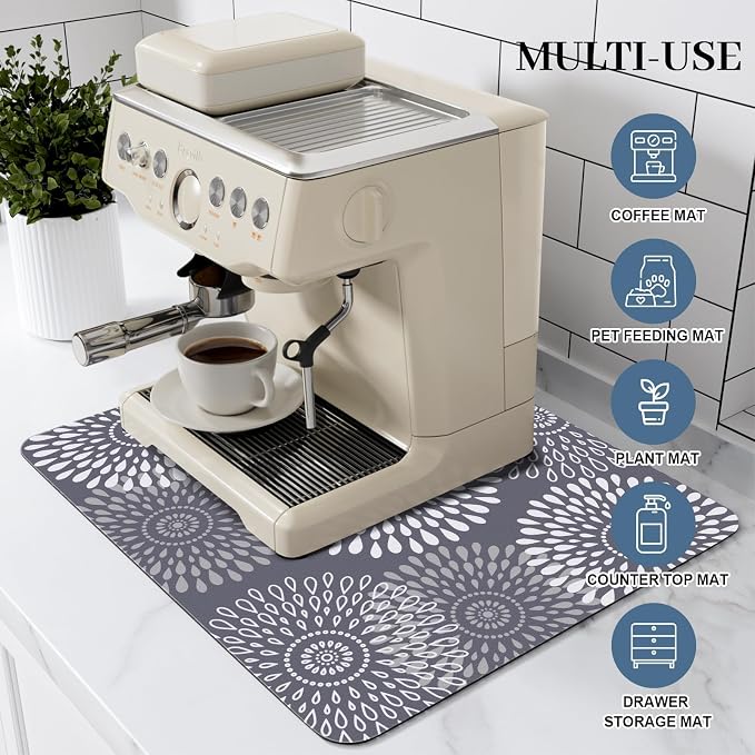 LuxStep Dish Drying Mat Super Absorbent Kitchen Counter Mat Rubber Backing Draining Mat Easy to Clean Kitchen Accessories Dish Rack Pad for Dishes, Utensils, Countertops, Sinks 15" x 18" Grey