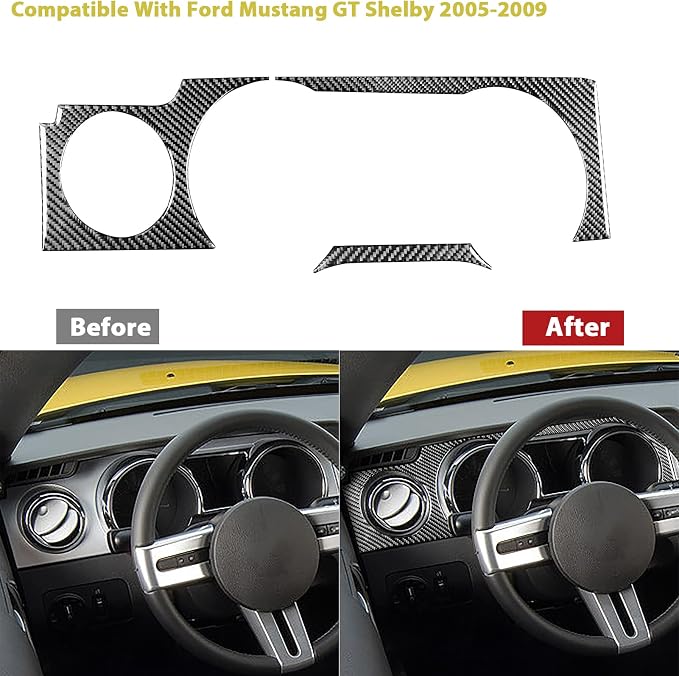 Real Carbon Fiber Trim for Ford Mustang GT Shelby Accessories | for 2005 2006 2007 2008 2009，Center Dashboard Instrument Cluster Panel Cover，Thick Overlay Sticker Decal