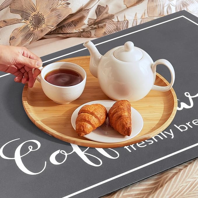 Findosom Dish Drying Mat, 17"x 32" Super Absorbent & Hide Stain Coffee Mat, Cuttable Drying Mat for Kitchen Counter, Coffee Bar Accessories, Under Dish Rack, Coffee Maker, Espresso Machine, DarkGrey