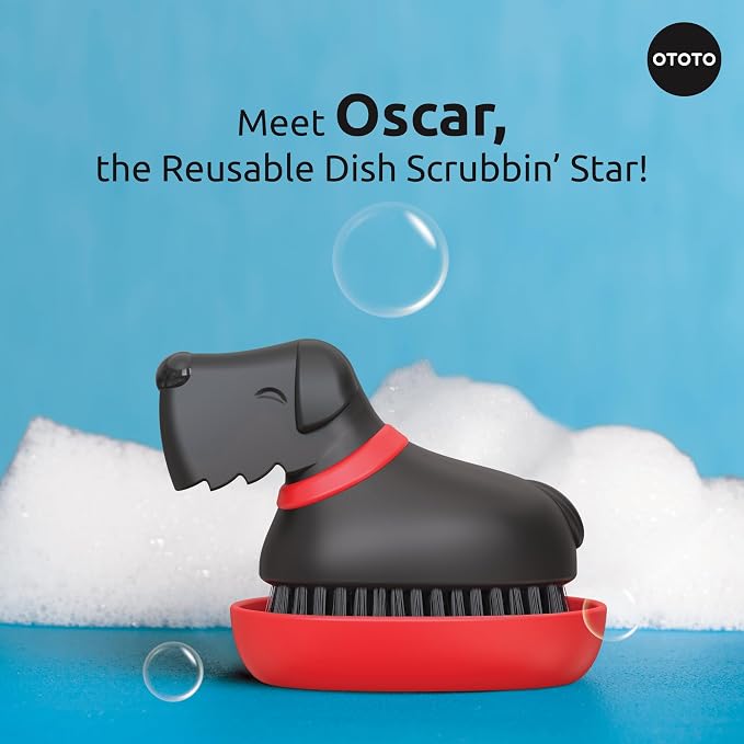 (NEW) OTOTO Oscar Dog Dish Brush - Dog Gifts, Daschund, Wiener Dog, Dish Scrub Brush, Dish Scrubber, Kitchen Vegetable Scrub Brush Palm Brush, White Elephant Gifts, Cute Kitchen Gadgets