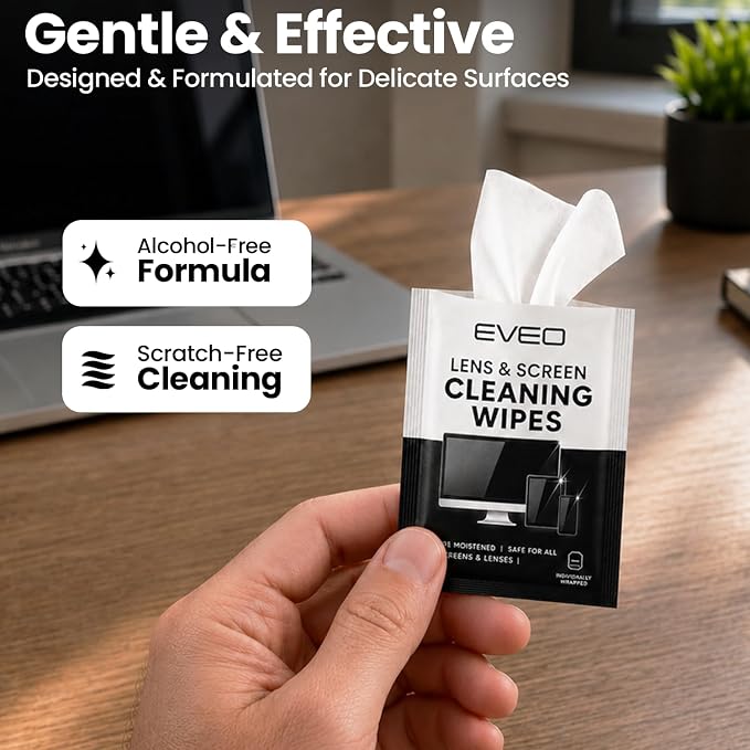 EVEO Screen Wipes (150 Pack) - Electronic Wipes, Computer Screen Cleaner Wipes for Electronics | Computer Screen Wipes Phone Wipes & Lens Wipes for PC, Laptop, Phone, Car & More - Microfiber Included