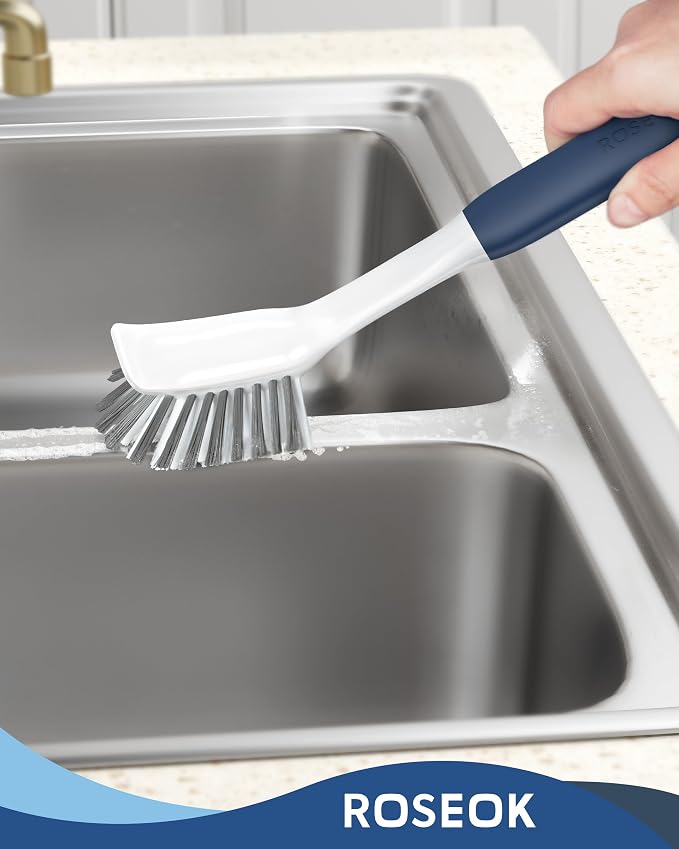 ROSEOK Dish Brush, Dish Scrubber, Nylon Bristles with Built-in Scraper | For Cleaning Dishes, Pots, Non-Stick Pans and Sinks, Navy Blue, 2 Pack