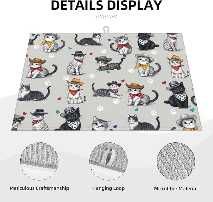 Pet Lover Cat Dish Drying Mat For Kitchen Counter, Super Absorbent Microfiber Dish Drying Pad, Kitchen Gadgets For Easy Clean Multi-Use Large 18"x24"