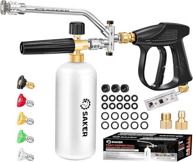 Saker Foam Cannon Dual Connector Accessory for Pressure Washer Kit,with Dual-Purpose Switch Spray Gun,Pressure Washer Gun for Car Washing and Cleaning,5 Color Power Washer Nozzle