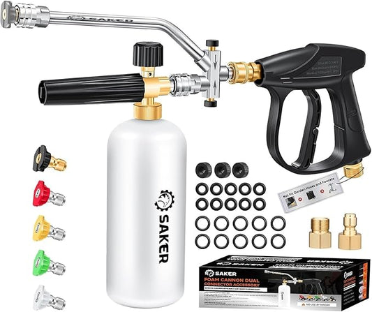 Saker Foam Cannon Dual Connector Accessory for Pressure Washer Kit,with Dual-Purpose Switch Spray Gun,Pressure Washer Gun for Car Washing and Cleaning,5 Color Power Washer Nozzle