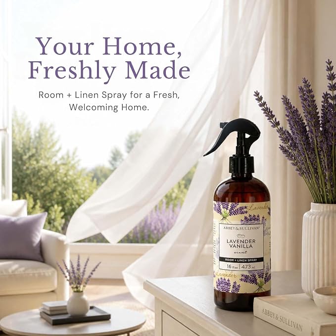 Abbey & Sullivan Linen Spray, Lavender Vanilla, Fabric Freshener and Odor Eliminator, Pack of 2, 16 oz