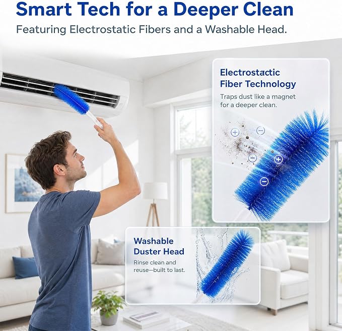 Bendable Microfiber Head, Reusable Dust Remover, 2026 Upgrade Fan Cleaner Brush, Bendable Microfiber Duster Washable Fans Cleaning Brush for Blind, Cobweb, Air Vents Cars Curtains (Gray*3)