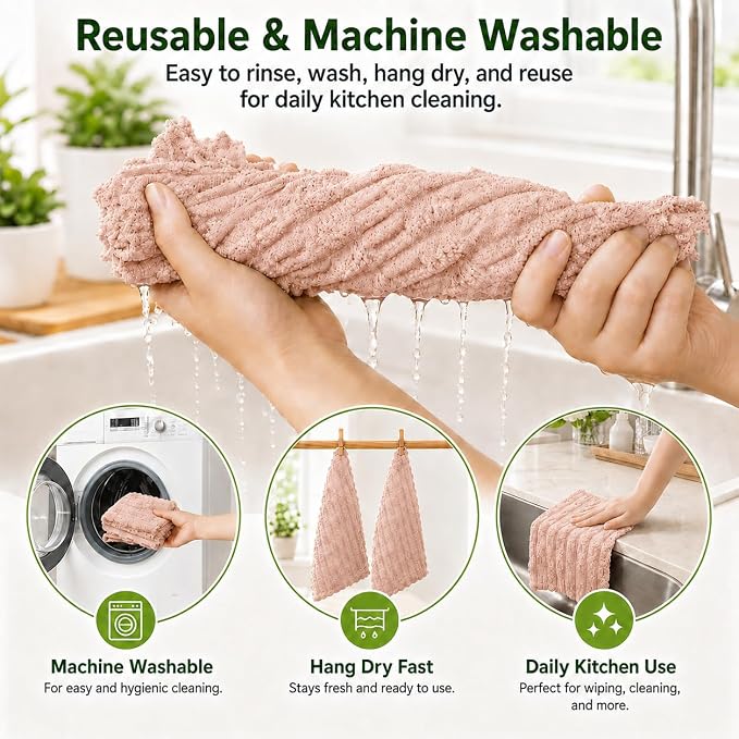 kimteny Microfiber Dish Cloths for Kitchen, 24 Pack 12 x 12 Inch Coral Velvet Kitchen Cleaning Cloths, Absorbent Reusable Non-Scratch Dish Rags for Dishes, Countertops & Sink