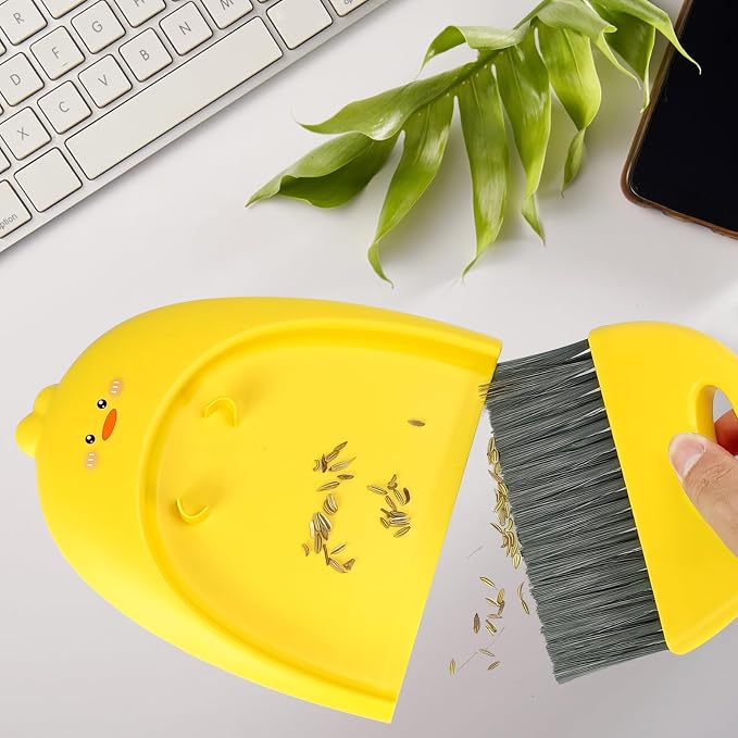 Small Broom and Dustpan Set,1pc Dust Pan and Brush Set,SUP Cute Little Yellow Duck Hand Mini Broom and Dustpan Set,Small dust pan Mini for Tabletop Debris,Keyboards&Clean Pet Cages (Duck)
