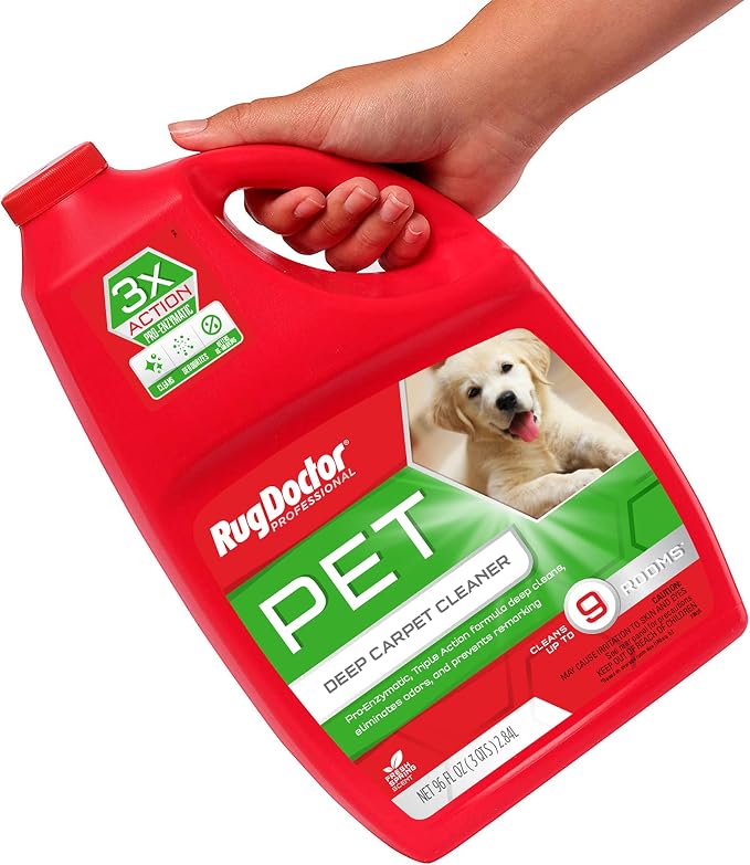 Rug Doctor Pet Carpet Cleaner, 96 oz., Pro-Enzymatic Formula with 3X Action - Cleans, Deodorizes, & Deters Remarking, Concentrated Solution, Professional Grade for Pet Stains & Odors