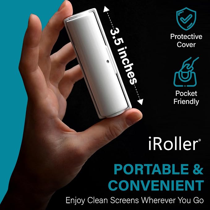 Screen Cleaner by iRoller - Pack of 24 - No Need for Spray or Wipes, Liquid Free - Reusable & Washable -Portable iPad Screen Cleaner for Touchscreen- Ideal for Phone, iPhone, MacBook, Monitor - 3.5"