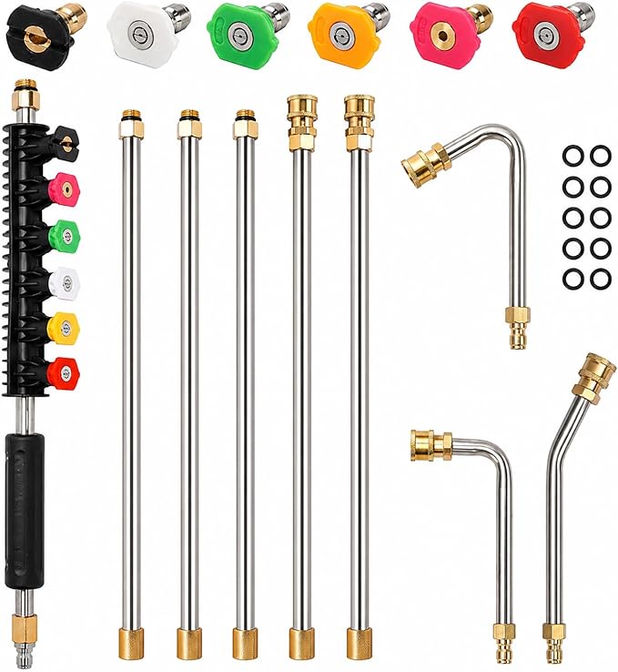 SEPLY Pressure Washer Extension Wand Upgrade, 9 Pack Power Washer Lance with 6 Nozzle Tips, 30°,90°,120° Curved Rod, 1/4" Quick Connect, 4000 PSI