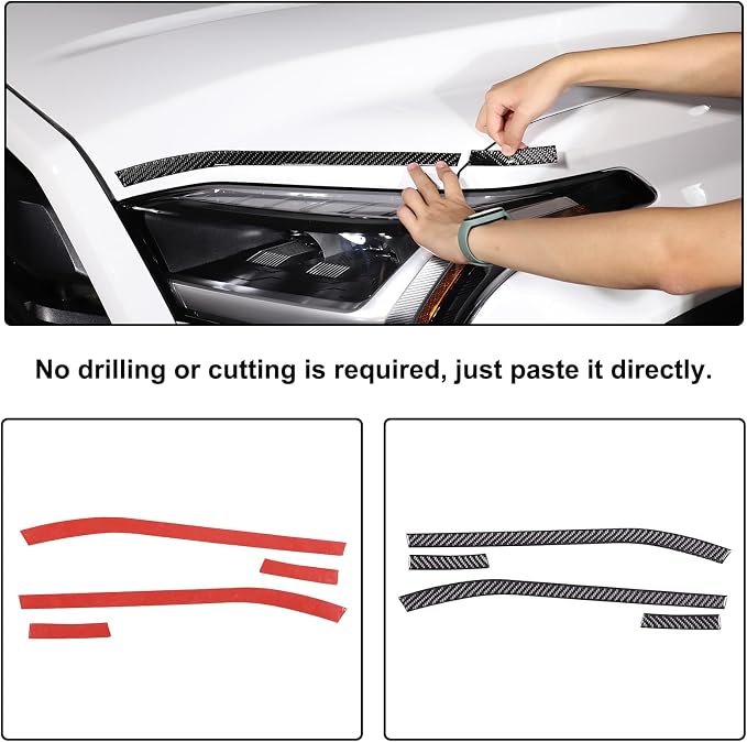 Aunginsy Car Front Headlight Eyebrow Trim Sticker Compatible with Toyota Tundra/Sequoia 2022 2023 2024 Pickup Truck Real Carbon Fiber Material Decorative Sticker Protection Cover Exterior Accessories