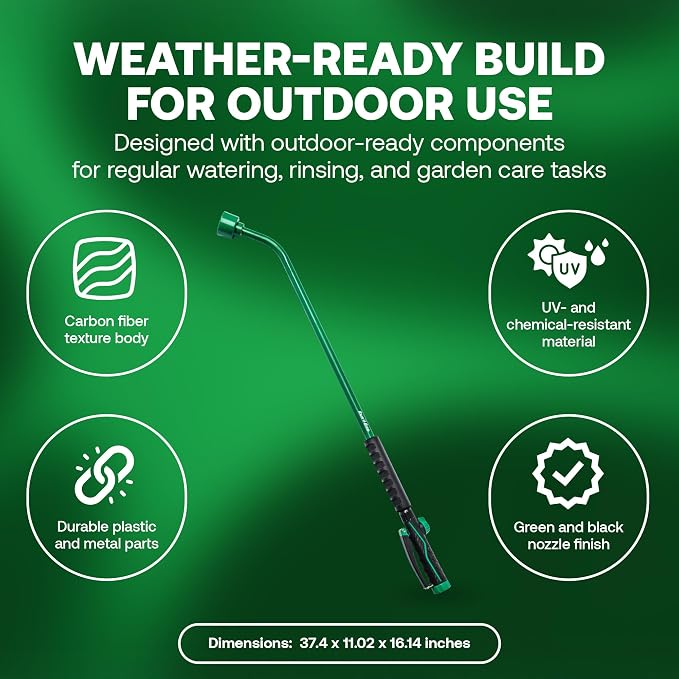 Rain Bird TRNZLWAND36 Watering Wand Garden Hose Nozzle, 36 Inch - Front Trigger Shower Spray Pattern with Flow Control Knob, Trigger Lock, Non-Slip Ergonomic Grip, 3/4 Inch GHT - Green and Black