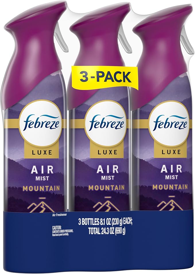 Febreze Air Mist, Air Freshener Spray, Odor Fighting Room Spray, Deodorizer for Home Bathroom Kitchen Office Apartment Dorm Room Classroom, Mountain Scent, 8.1oz (Pack of 3)