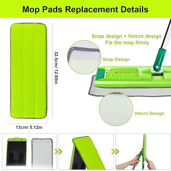 Microfiber Mop Pads for Libman Rinse 'n Wring Mop and Bucket System, 13in Washable & Reusable Microfiber Floor Cleaning Pads Head Refills for All 13" X 5" Flat Floor Mop