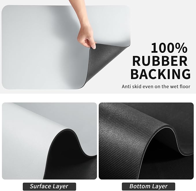 HotLive Dish Drying Mat for Kitchen Counter, Heat Resistant Drainer Mats with Non-slip Rubber Backed, Hide Stain Kitchen Super Absorbent Draining Mat, Easy to Clean Dish Rack Pad, Light Grey 18"x24"