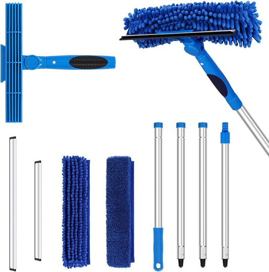67" Squeegee Window Cleaner, 2 in 1 Professional Window Cleaning Tool Kit with Extension Pole, Window Washing Equipment with Rotatable Head for Indoor Outdoor Windows Car Glass