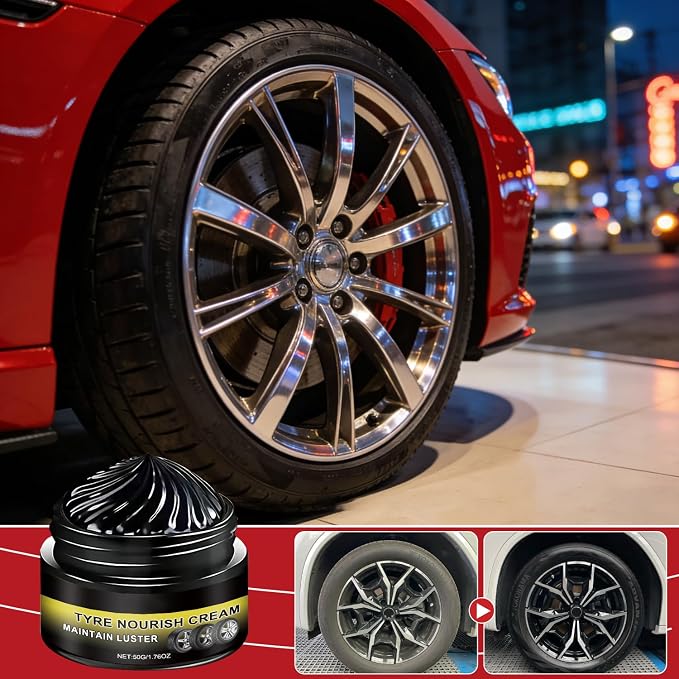 2PCS Tire Shine Cream - Car Tire Ceramic Coating for Deep Black Gloss, Powerful Wheel Cleaning Refurbish Wax with UV Blocking Dust, Tyre Nourish Cream for Long-Lasting Auto Care