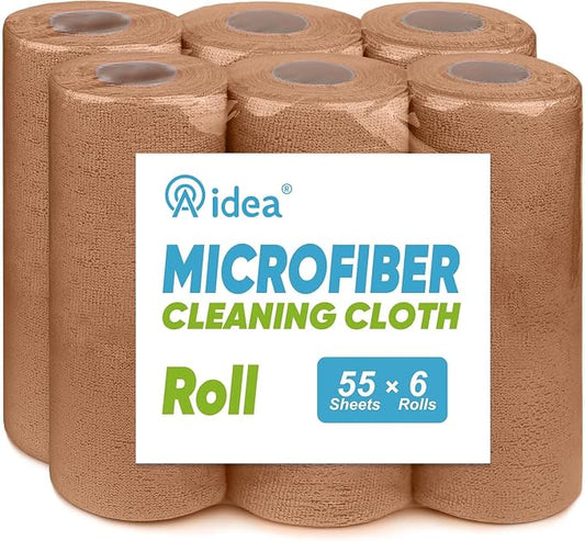 AIDEA Microfiber Cleaning Cloth-330 Sheets 6 Roll,Cleaning Rags 11×9" Brown | Reusable Paper Towels, Microfiber Towels for Cars, Shop Rags, Cleaning Towels for Automotive, Mechanic, Workshops, House