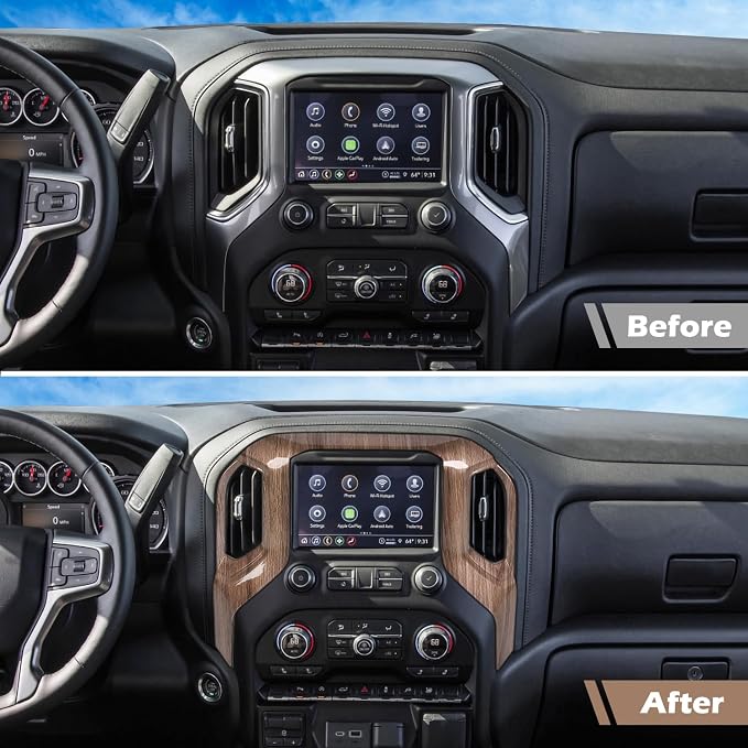 RT-TCZ for Silverado Dash Navigation Panel Trim Cover for Chevy Silverado 2019-2021 for GMC Sierra 2019-2022 Wood Grain Interior Accessories