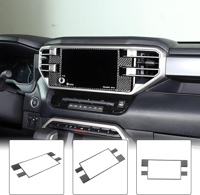 Car Central Control Navigation Screen Frame Decorative Sticker Compatible with Toyota Tundra/Sequoia 2022-2024 Real Carbon Fiber Center Navigation Screen Panel Protect Cover Trim Sticker Accessories