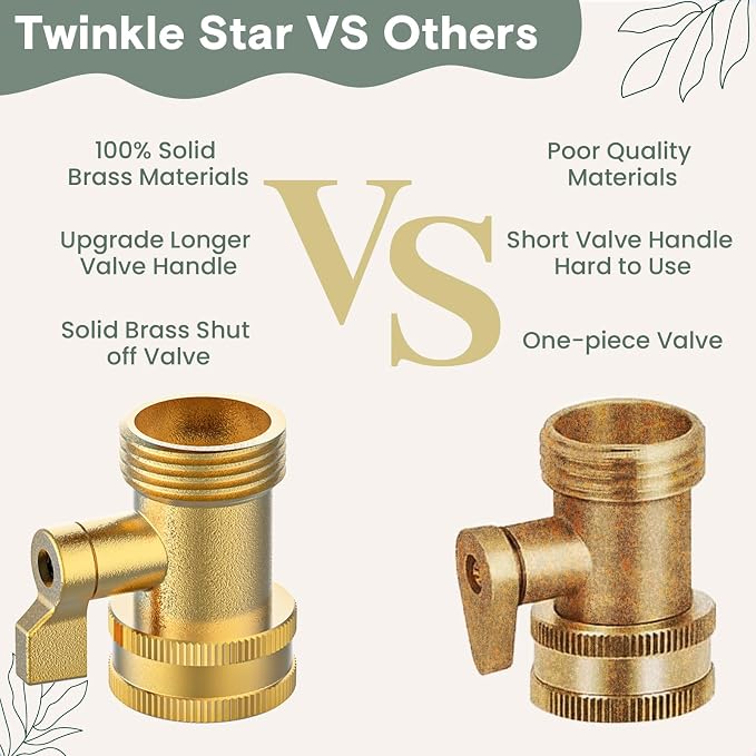 Twinkle Star Brass Hose Jet Nozzle with Garden Shut off Valve 4 Pack | 3/4" GHT High Pressure Hose Nozzle for Garden Hose & Car Wash, Extra 2 Rubber Washers