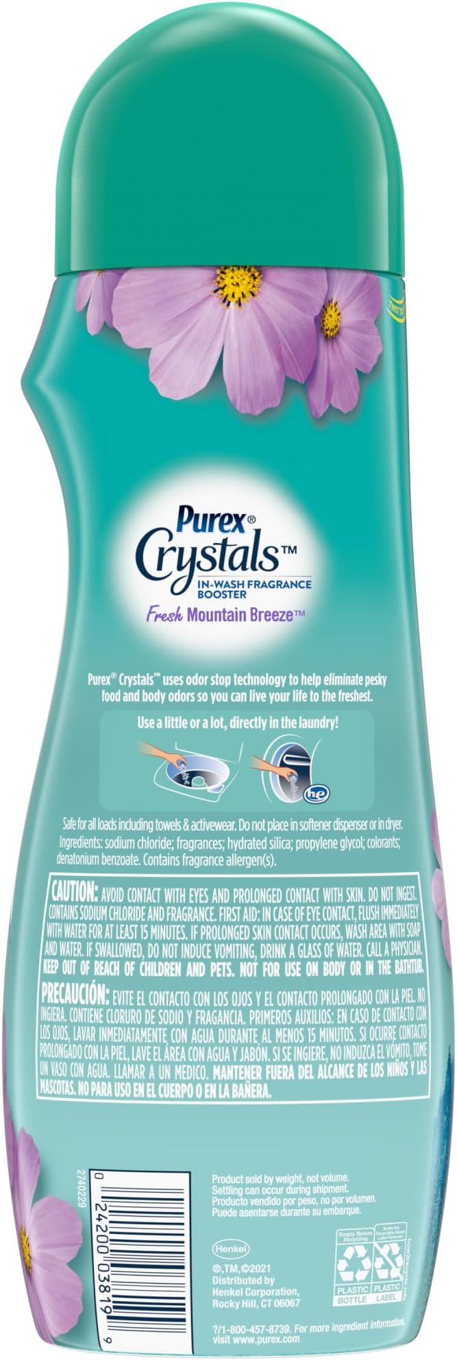 Purex Crystals In-Wash Scent Booster, Fresh Mountain Breeze, 21 oz (Pack of 4), Long-Lasting Freshness & Odor Elimination Technology