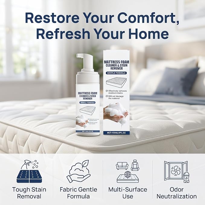 Multi-Surface Mattress Foam Cleaner, Mattress Stain Remover, Powerful Bed Stain Remover Spray for Fabric, Couch, Rug, Carpet, Upholstery (2)