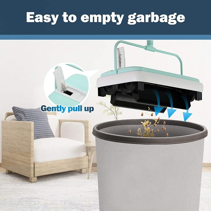 Eyliden Carpet Sweeper, Mini Size, Manual Sweeping, Mint | Lightweight, Hand Push - No Noise, Non-Electric, Easy Clener, Only for Carpet and Rug Cleaning