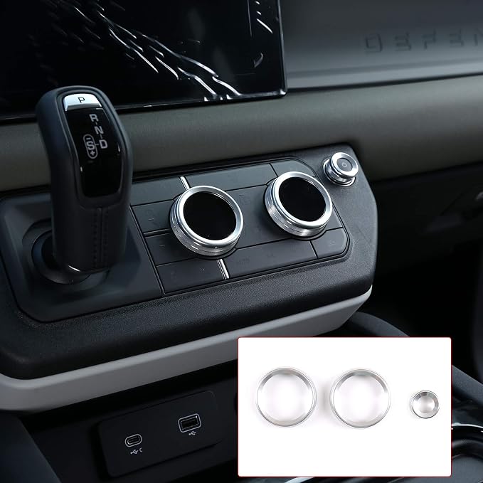 Aluminum Alloy Car Interior Air Conditioning & Volume Adjustment Knobs Decorative Cover Trim for Land Rover Defender 110 2020 Accessories (Silver)