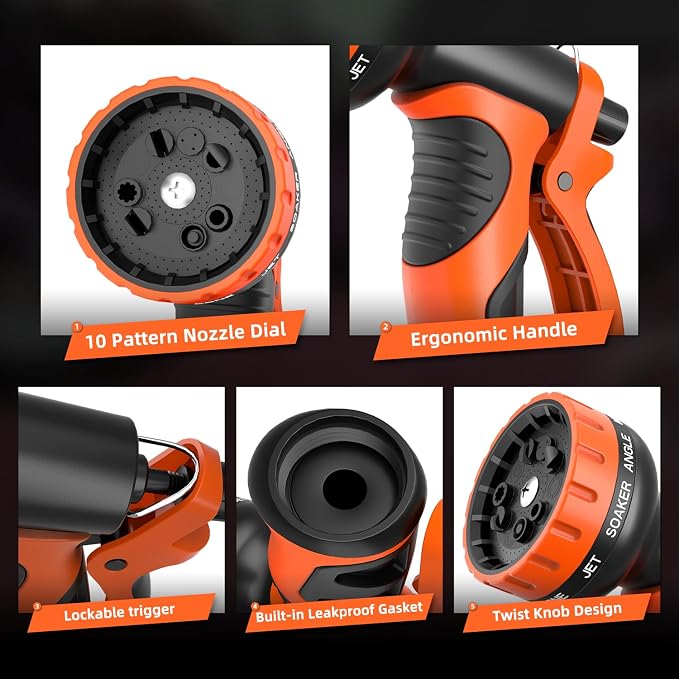 Besiter Garden Hose Nozzle with 10 Spray Patterns : 2 Pack High Pressure Water Sprayer for Car Washing, Pet Bathing & Lawn Care with Lock Feature & Comfort Grip – Fits All 3/4" Standard Hoses Thread