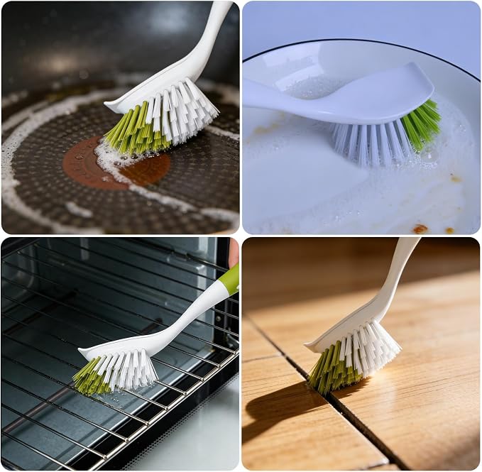 Dish Brush Scrub Brush with Handle - 3 Pack Stiff Bristles Dish Scrubber for Cleaning Dishes, Pots, Pans, Sink, Cast Iron - Hard Bristles,No Residue