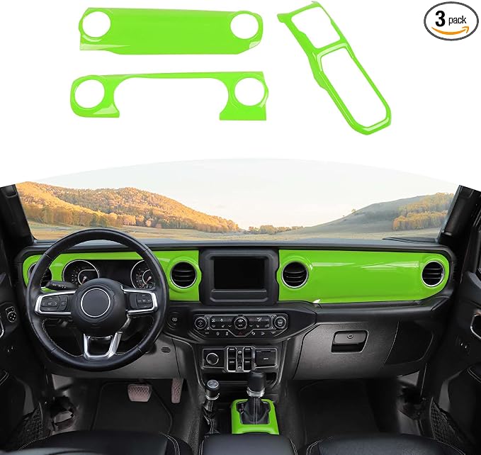 RT-TCZ for Wrangler JL Dash Trim Cover Green, Gear Shift Panel Trim Frame for Jeep Wrangler JL JLU Gladiator JT 2018-2023 Green Interior Accessories 3pcs