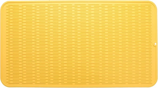 MicoYang Silicone Dish Drying Mat for Multiple Usage,Easy clean,Eco-friendly,Heat-resistant Silicone Mat for Kitchen Counter or Sink,Refrigerator or Drawer Liner Yellow 4XL 32 inches x 18 inches