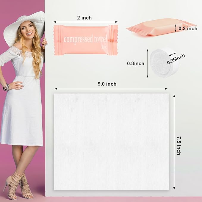 150Pcs Compressed Towel Tablets, Portable Mini Compressed Towels, Disposable Face Towel Washcloths for Travel, Beauty, Home Hand Wipes, Camping, Hiking, Outdoor Activities,Individually Wrapped MEQHUO