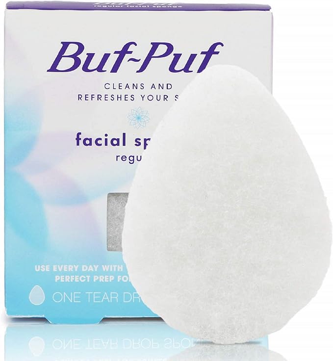 Buf-Puf Regular Facial Sponge, Dermatologist Developed, Removes Deep Down Dirt & Makeup that Causes Breakouts and Blackheads, Reusable, Exfoliating, White, 1 Count