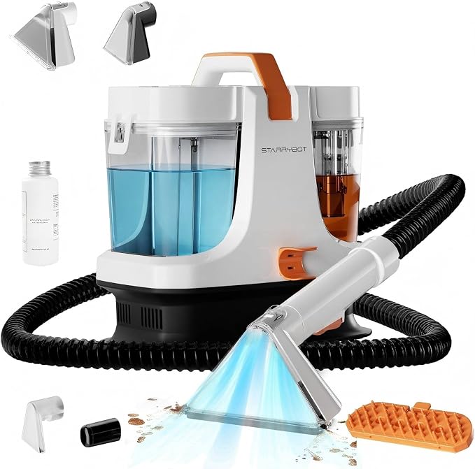 Starrybot Upholstery Cleaner Machine, 18Kpa Pet Stain Extractor | Portable spot cleaner for carpets, sofas, car interiors, and pet stains with strong 18Kpa suction power.