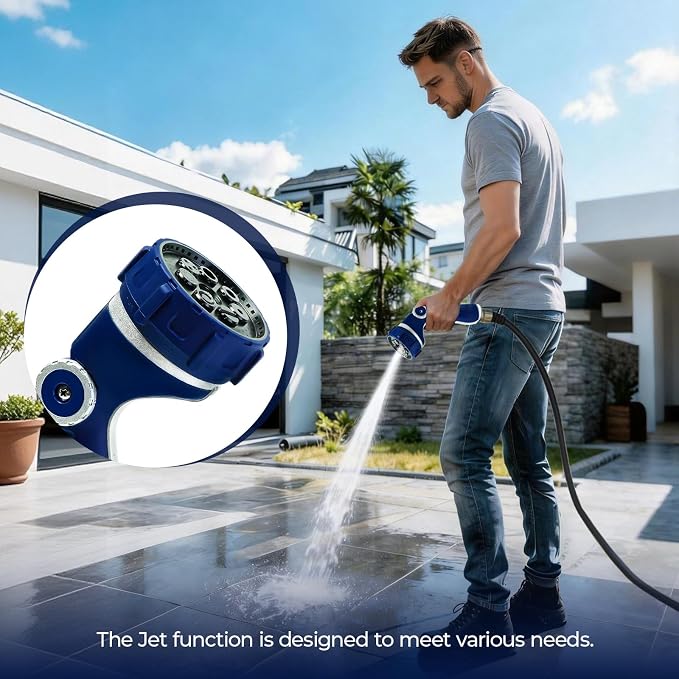 HugeDawn Garden Hose Nozzle with 7 Spray Patterns, Heavy Duty Metal Sprayer 30% Greater Water Flow for Watering, Car Wash, Outdoor Cleaning (Blue)