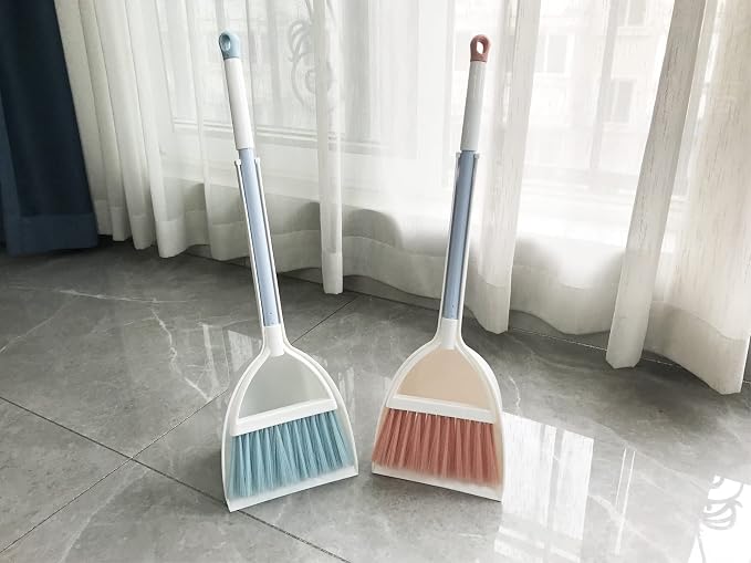 Kids Broom and Dustpan Set-Mini Dustpan and Broom for Children Housekeeping Pretend Play Cleaning Tools Set (Blue)