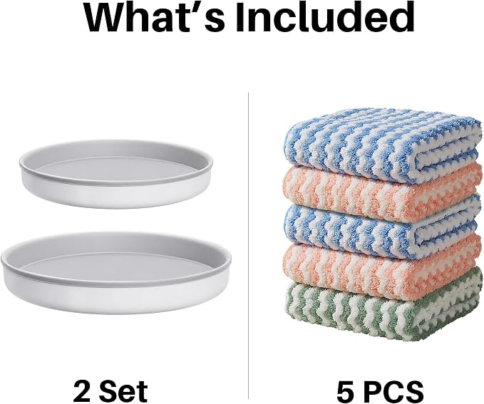 JOYMOOP Microfiber Cleaning Cloth, 5 PCS Kitchen Towels(10" x 10"), Absorbent Streak Free Lint Cleaning Cloths, Reusable and Washable Dish Rags with 12" and 10" Lazy Susan Organizer